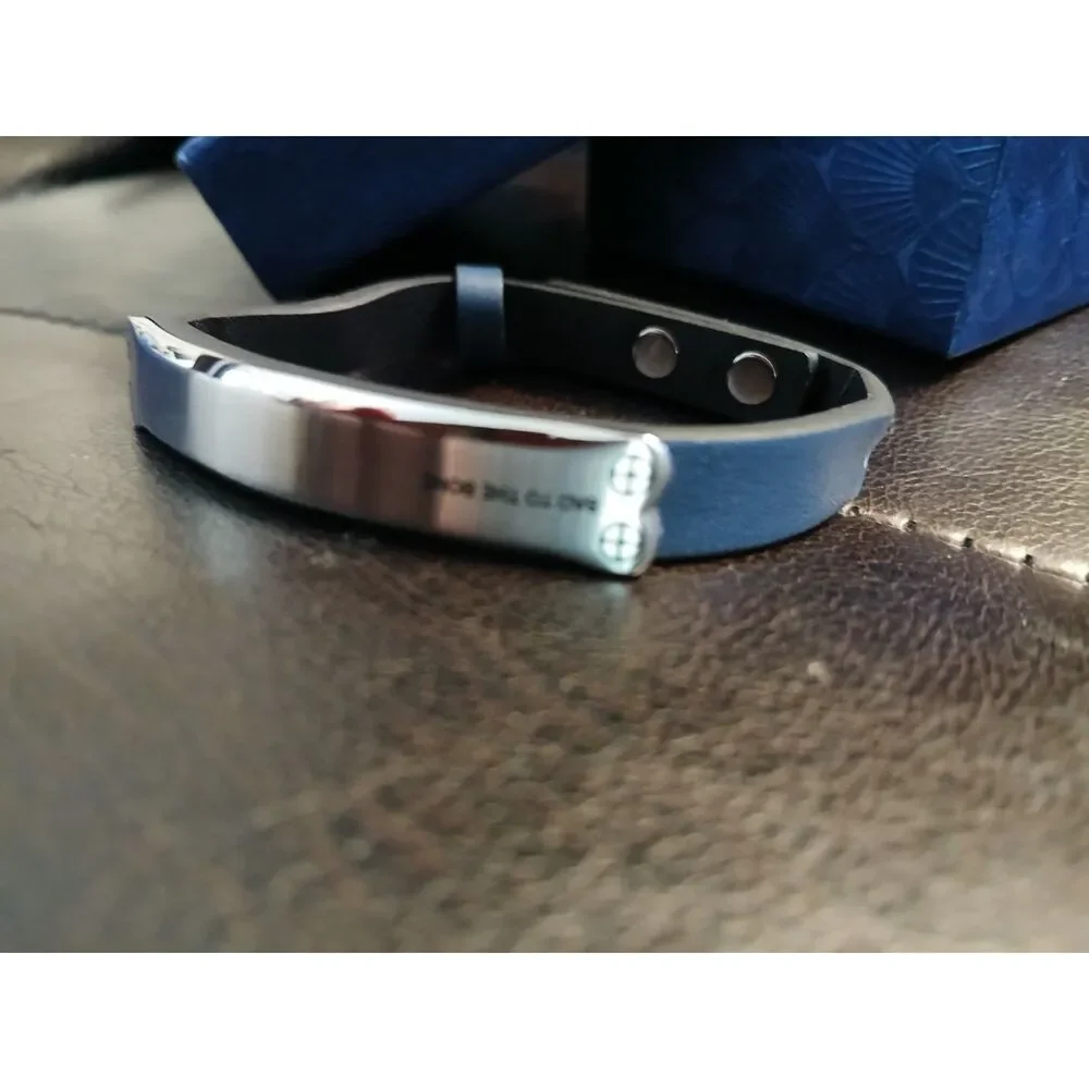 Men's Genuine BLUE Leather BAD TO THE BONE Adjustable Bracelet